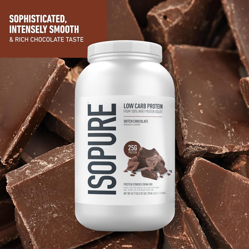 Isopure Low Carb 100% Pure Whey Isolate Protein Powder, Lactose Free, Gluten Free, With Vitamins, Dutch Chocolate, 25g Protein Per Serving, 3.07 Lbs, 41 Servings (Packaging May Vary) 4