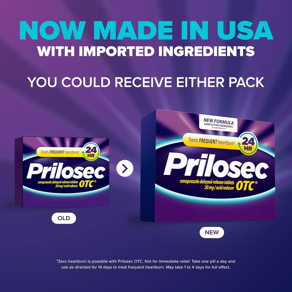 Prilosec OTC, Omeprazole Delayed Release 20mg, Acid Reducer, Treats Frequent Heartburn for 24 Hour Relief, All Day, All Night*, 20mg, 42 Tablets 3