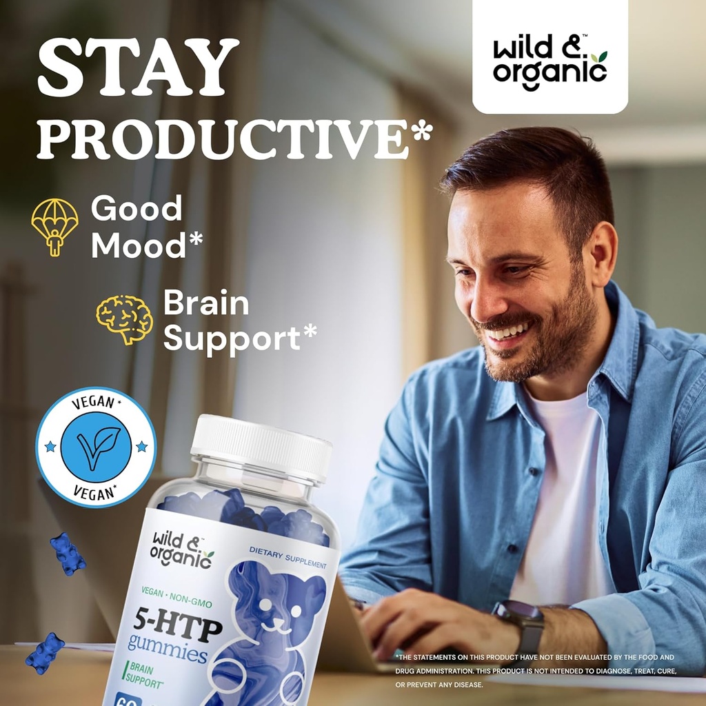 Wild & Organic Mood Support Tincture 4 fl oz & 5-HTP Gummies 5