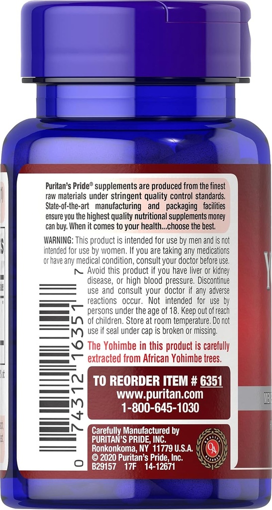Puritan's Pride Yohimbe 1000 Mg, 50 Count, Vegetable Cellulose, Gelatin (Pack of 3) 4