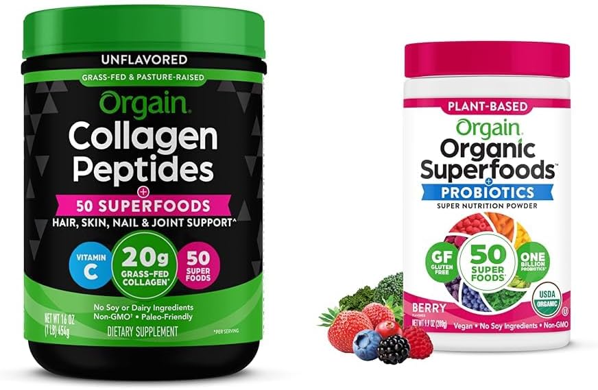 Orgain Hydrolyzed Collagen + Superfoods Powder and Organic Greens Superfoods Powder - 1lb and 0.62lb 2