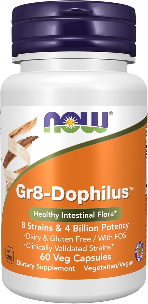 NOW Foods Supplements, Gr8-Dophilus™with 8 Strains & 4 Billion Potency, Shelf Stable, 60 Veg Capsules 2
