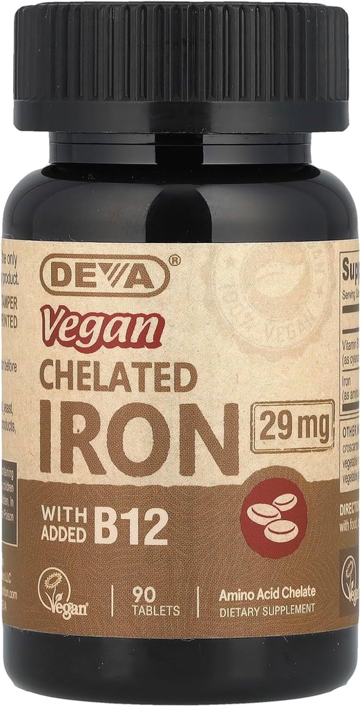DEVA Vegan Chelated IRON 29 mg with added B-12 -- 90 Tablets ( Multi-Pack) 2
