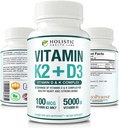 Max Absorption Vitamin K2 + D3 (5000IU) 90 Veggie Capsules from MK-7 (Menaquinone-7) and Cholecalciferol (with BioPerine) 3-Months Supply – D3 with K2 for Healthy Heart and Strong Bones | Non-GMO 2