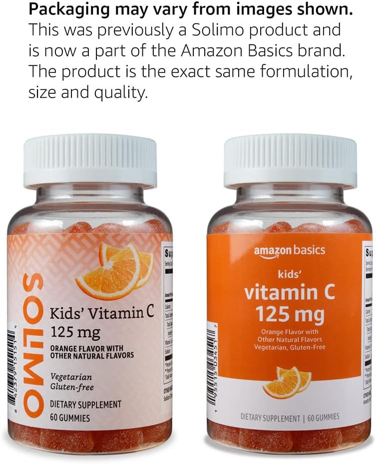 Basics Kids' Vitamin C 125mg Gummies, Orange, 60 Count, Immune Health, 2 Month Supply (Previously Solimo) 4