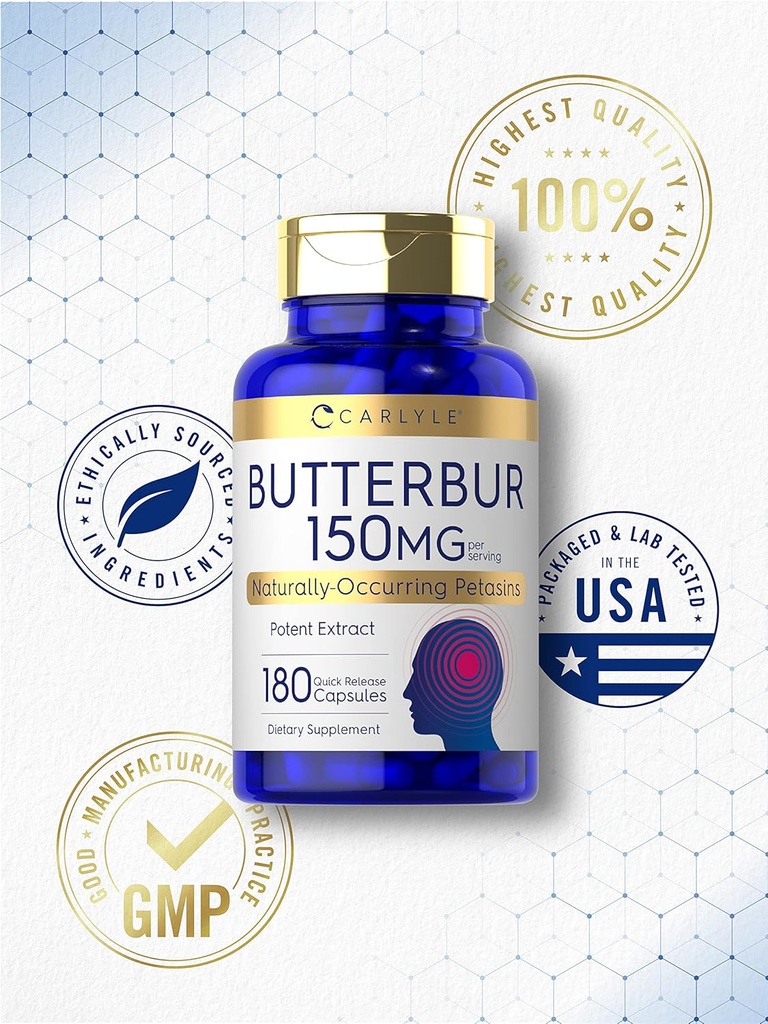 Carlyle Butterbur 150 mg | 180 Capsules | Potent Extract | Neurological Support Supplement | Non-GMO, Gluten Free, PA Free 6