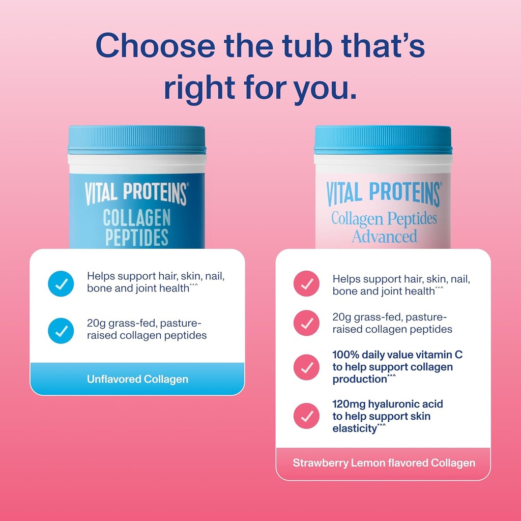 Vital Proteins Collagen Peptides Advanced, Hydrolyzed Peptides with Hyaluronic Acid and Vitamin C - Strawberry Lemon Flavor Powder, 10.5oz 4