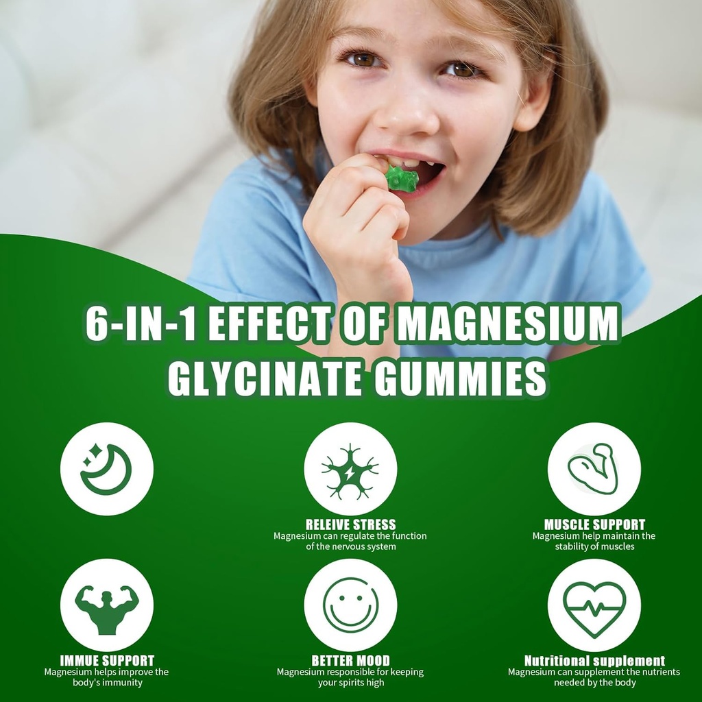 Magnesium Glycinate Gummies 400mg Supplements with Magnesium Malate & Taurate | Vitamin D3 Spinach | Kale | Broccoli 4