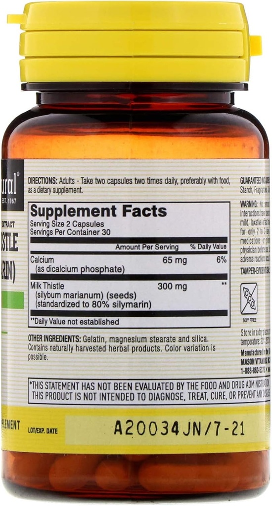 MASON NATURAL Milk Thistle (80% Silymarin Extract) with Calcium - Supports Health Liver Function, Cleanse and Detox, 60 Capsules 3