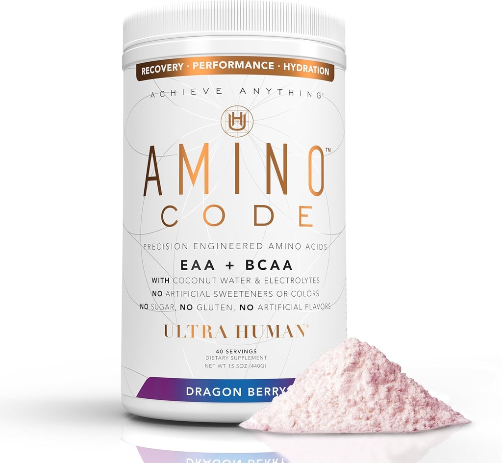 Ultra Human Amino Code | Essential Amino Acids + BCAAs + Coconut Water Electrolytes | Fast Hydration Workout Recovery Flavored Amino Energy Powder Drink | Clean Formula, 40 Servings - Dragonberry 2