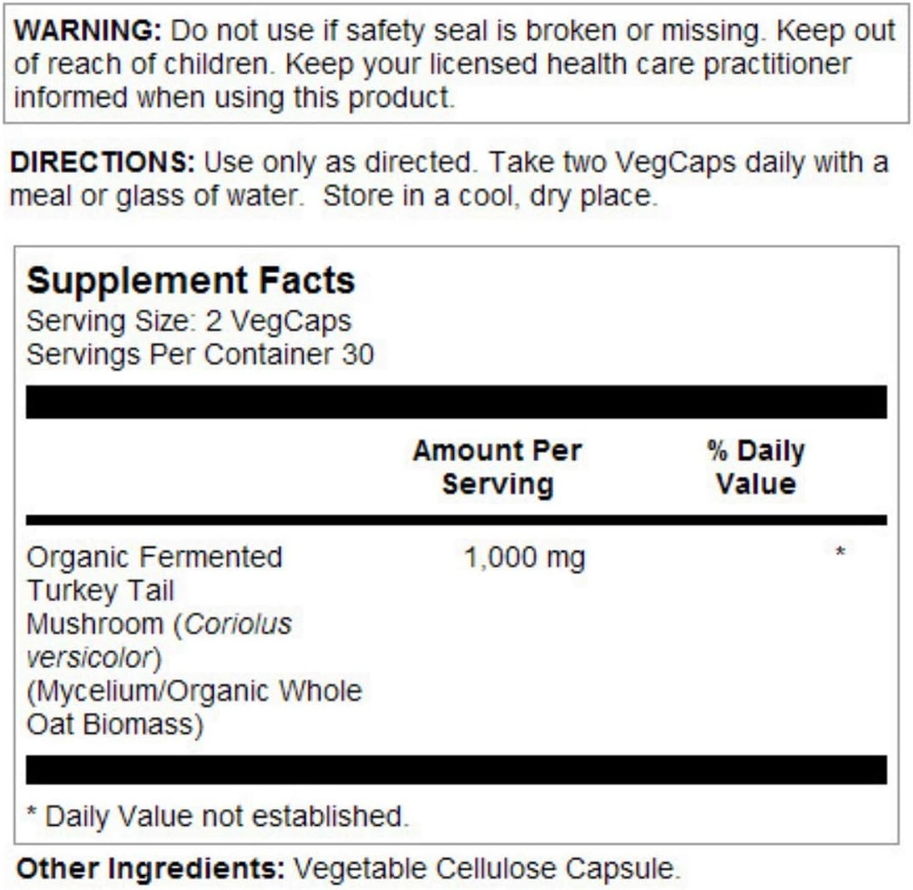 SOLARAY Fermented Turkey Tail Mushroom Supplement 1000mg - Overall Wellness Support - Turkey Tail Mushroom Capsules with Organic Mushrooms - Vegan, Non-GMO, Lab Verified, 60-Day Guarantee, 30 Servings 4