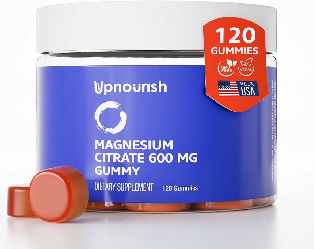 UpNourish Magnesium Gummies for Adults & Kids Magnesium Citrate Gummies 600mg, Calm Supplement for Muscle Relaxation, Bone and Digestive Health, Citrato de Magnesio, Vegan, Non-GMO, 120 Count 2
