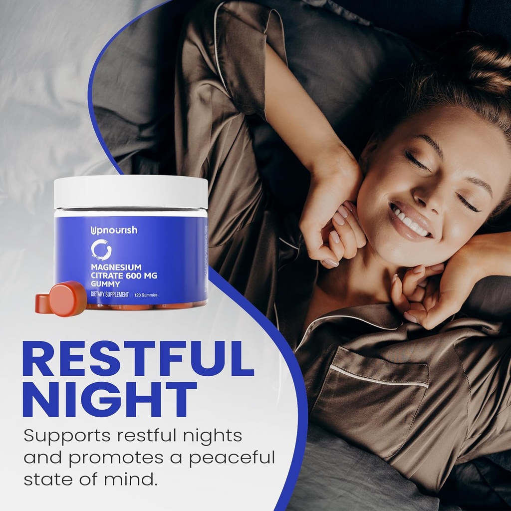 UpNourish Magnesium Gummies for Adults & Kids Magnesium Citrate Gummies 600mg, Calm Supplement for Muscle Relaxation, Bone and Digestive Health, Citrato de Magnesio, Vegan, Non-GMO, 120 Count 4