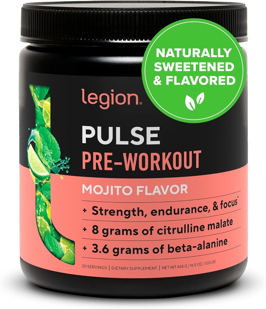 LEGION Pulse Pre Workout - All Natural Nitric Oxide Preworkout Drink to Boost Energy, Creatine Free, Naturally Sweetened, Beta Alanine, Citrulline, Alpha GPC (Mojito) 2