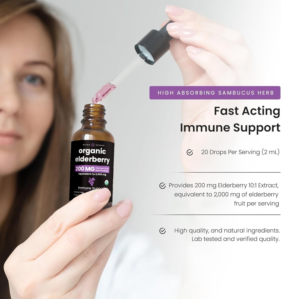 NutraChamps Black Elderberry Syrup, Potent 2000mg 10:1 Extract Sambucus Elderberry Syrup Antioxidant, Drops Berry Flavor, Liquid Elderberry Extract Sugar-Free 2oz, Immune Support 4