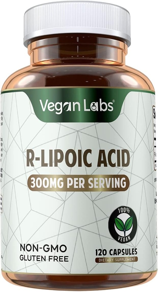 Vegan Labs R-Lipoic Acid 300MG, 120 Vegan Capsules- Supports Cellular Energy and Antioxidant Protection- Gluten Free, Non-GMO, Stabilized R-ALA Supplement- 4 Month Supply 3