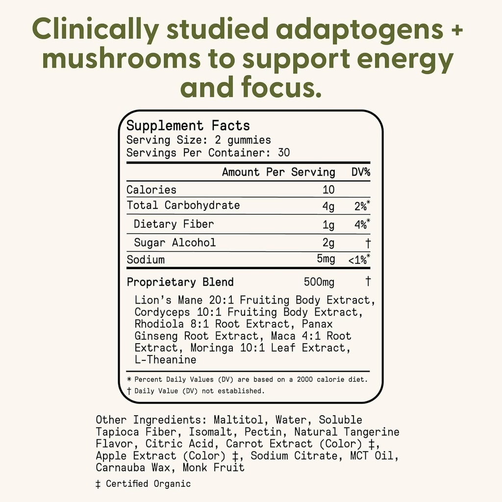 Energy Mushroom Gummies - Organic Lions Mane Supplement with Cordyceps, Rhodiola, L-Theanine, Maca - Vegan & Sugar-Free - Energy, Focus, Stamina, Stress Reduction - 60 Gummies (30 Servings) 6