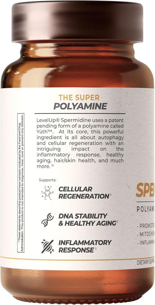 LevelUp Spermidine Capsules, Most Researched Spermidine, 99% Concentration, 100x Potent Than Wheat Germ Extract for Anti-Aging DNA Telomere Support 60 Count 4
