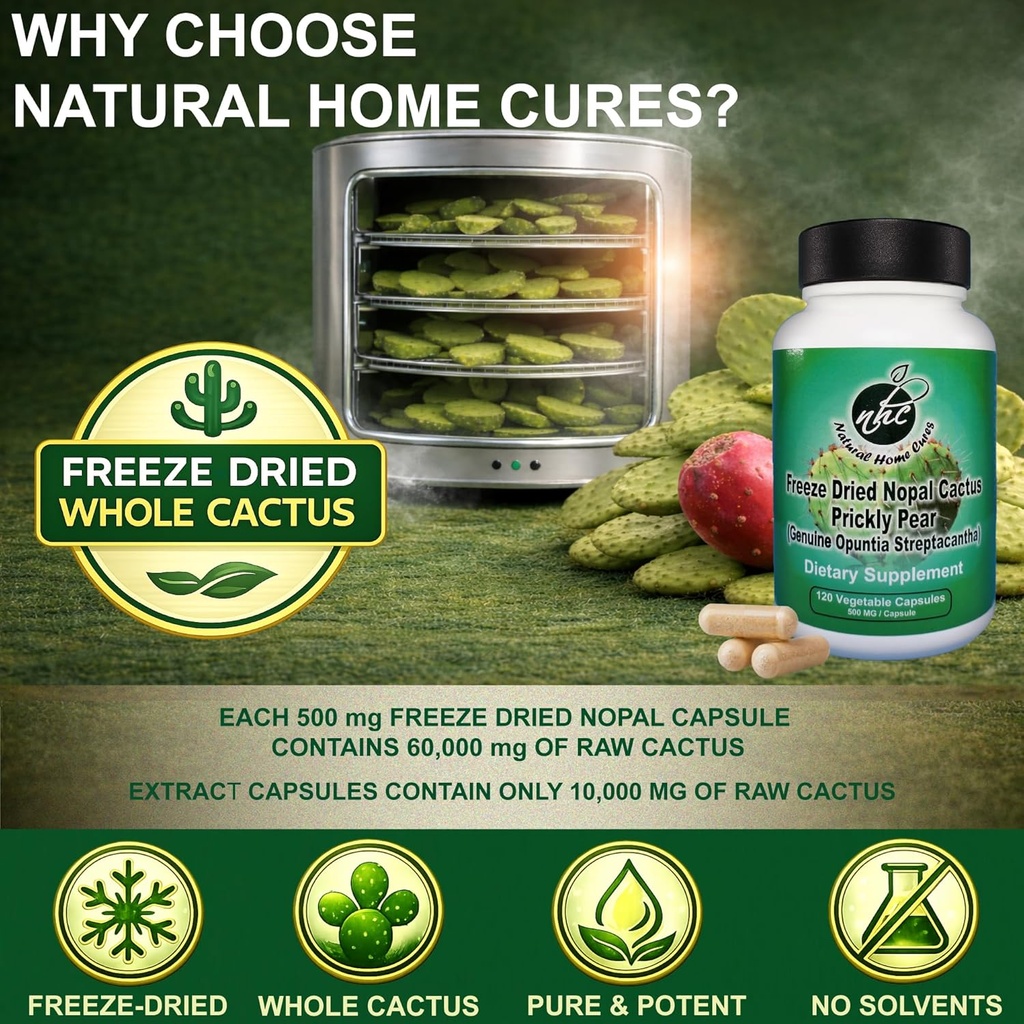 Nopal Cactus Capsules - Freeze Dried Prickly Pear Extract - Fiber Supplement for Metabolic Health Support - Rich in Betalains & Nitrates - Non-GMO - 120 Veggie Caps (1 Bottle) 5