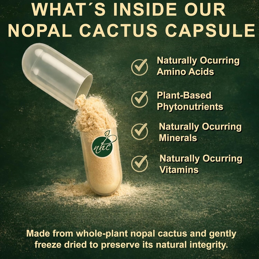 Nopal Cactus Capsules - Freeze Dried Prickly Pear Extract - Fiber Supplement for Metabolic Health Support - Rich in Betalains & Nitrates - Non-GMO - 120 Veggie Caps (1 Bottle) 6