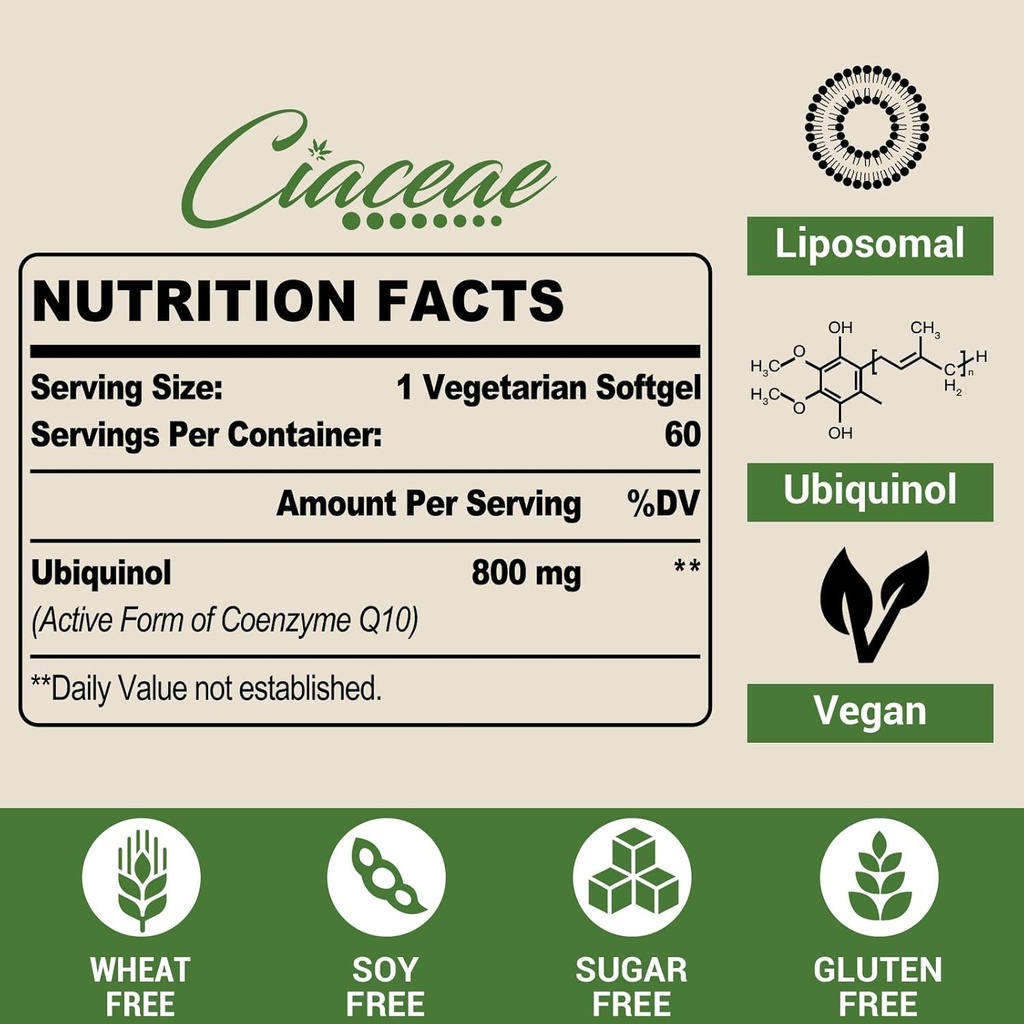 Liposomal CoQ10 800mg Ubiquinol Softgel, Max Absorption Ubiquinol Coenzyme Q10, Ubiquinol CoQ10 Supplement for Antioxidant, Heart Function & Energy Production, Pure CoQ10 800mg, 240 Vegan Softgels 3