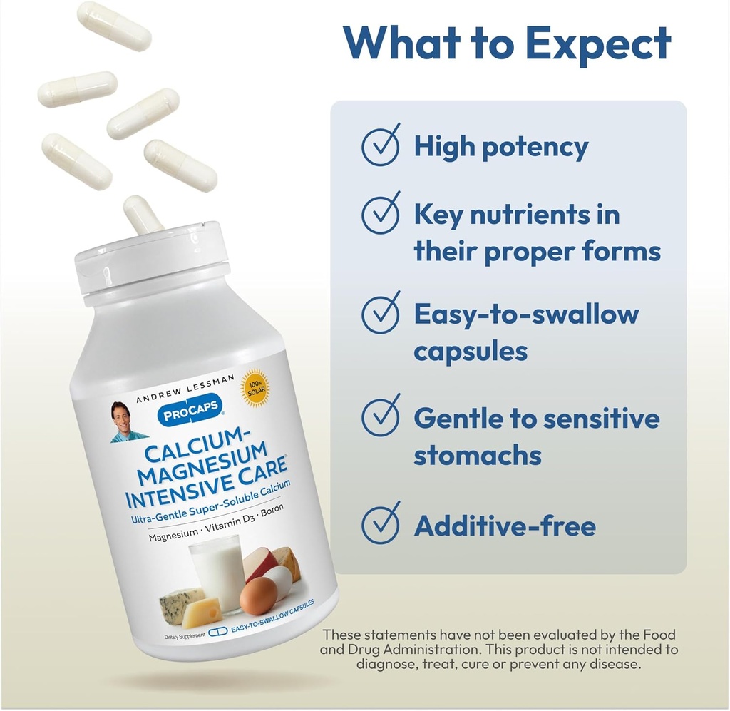 ANDREW LESSMAN Calcium Magnesium Intensive Care 250 Capsules - Bone and Skeleton Health Essentials. Easy to Swallow Capsules, Super Soluble Fine Powder. Gentle to Even The Most Sensitive Stomachs 5