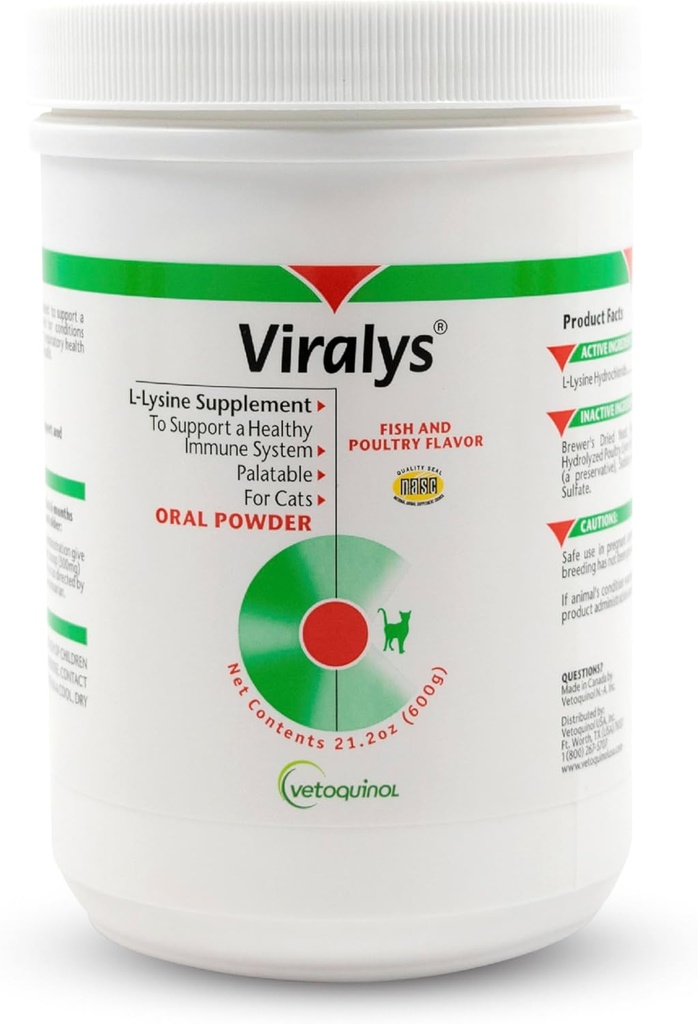 Vetoquinol Viralys Daily L-Lysine Powder for Cats and Kittens, Fish Flavored Lysine Supplement for Cats and Kittens to Support Immune Health, Normal Eye Function and Respiratory Health, 600gm 2