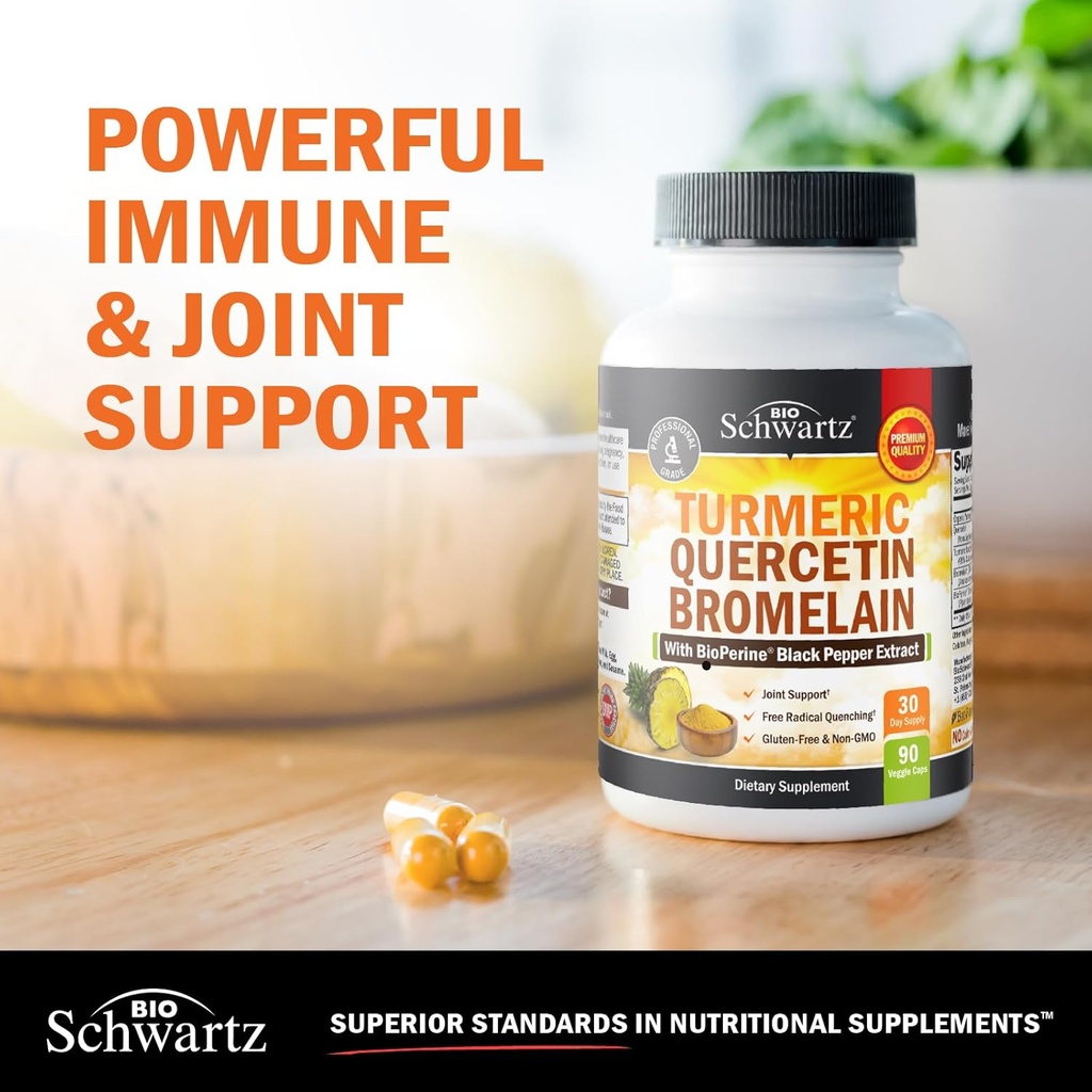 Turmeric Quercetin with Bromelain Supplement - Natural Extra Strength Immune and Joint Support with BioPerine Black Pepper for Max Absorption - Organic Tumeric Bromelain Supplement Vegan Safe, Non-GMO 6