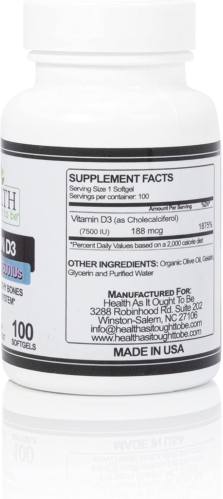 Health As It Ought To Be Vitamin D|3 7500 IUs Supplement | Physician Formulated Supports Healthy Bones & Immune System | 100 Softgels 3