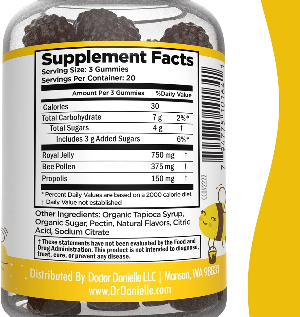 Doctor Danielle Bee Wise Gummies, Best Bee Pollen Supplement, Propolis, Royal Jelly, 60 Gummies 3