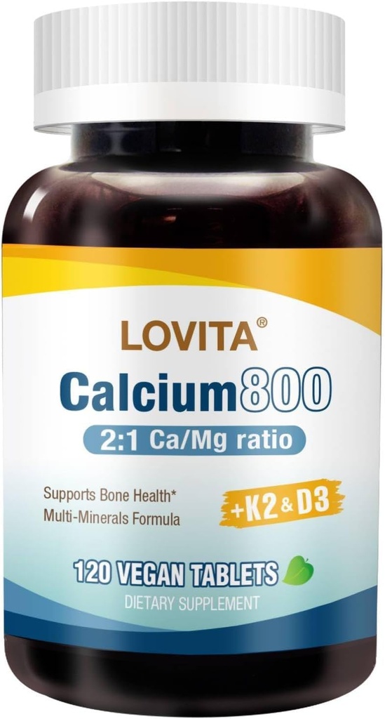 LOVITA Calcium Citrate 800 mg with Magnesium, Vitamin D3 & K2, Bone Strength & Density Supplement for Women & Men, Supports Teeth, Immune Health, Gluten Free, Non-GMO, 120 Vegan Tablets 5
