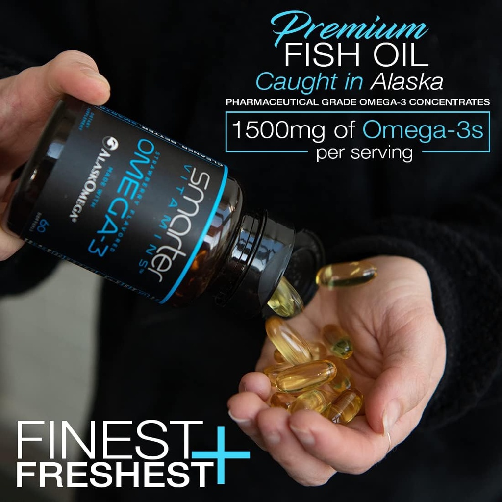 (2 Pack) Smarter Omega 3 Fish Oil, Berry Flavor, Burpless, Tasteless, 2000mg, Potent Triple Strength DHA EPA Brain OMEGA3, Made with AlaskOmega® 3