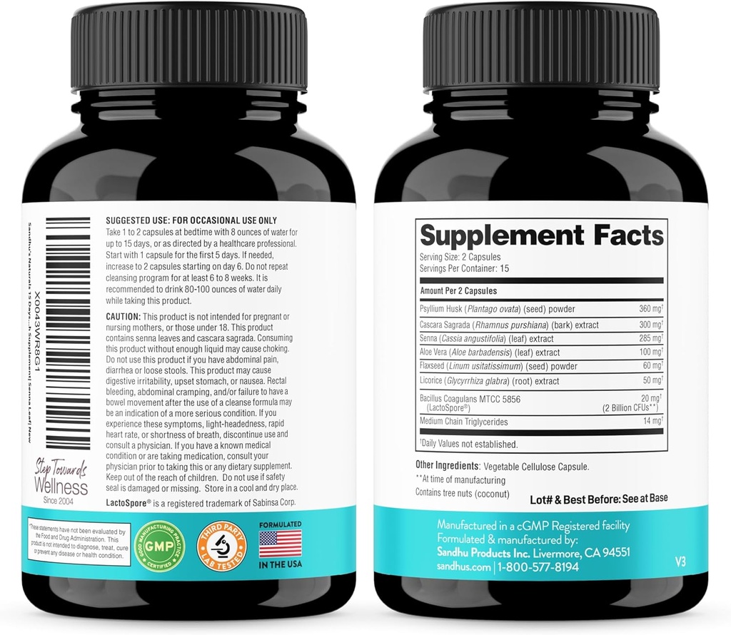 Sandhu's 15 Day Gut Cleanse Colon Detox for Women & Men| Supports Colon Cleansing & Digestive Health| Senna, Cascara Sagrada, Psyllium Husk & Probiotics| 30 Capsules Dietary Supplement,15 Days Supply 4