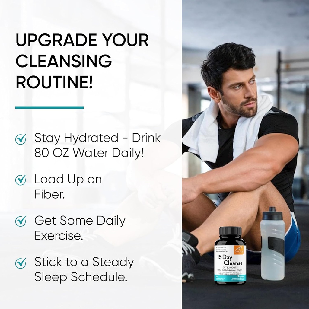 Sandhu's 15 Day Gut Cleanse Colon Detox for Women & Men| Supports Colon Cleansing & Digestive Health| Senna, Cascara Sagrada, Psyllium Husk & Probiotics| 30 Capsules Dietary Supplement,15 Days Supply 5