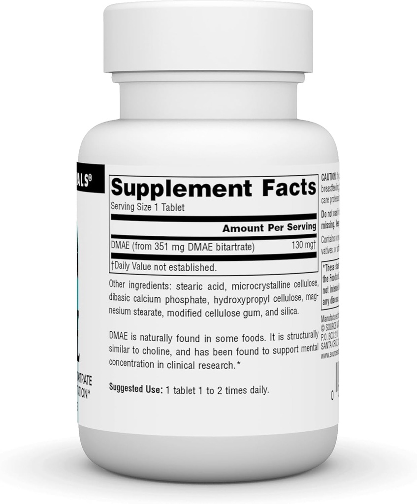 Source Naturals DMAE, Dimethylaminoethanol Bitartrate - Supports Mental Concentration - 50 Tablets 3