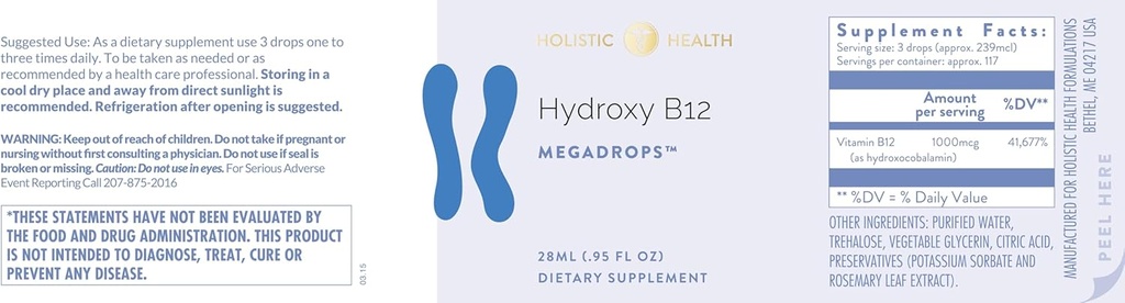 Holistic Health Hydroxy B12 MegaDrops™ 28ML (.95 FL oz) 5