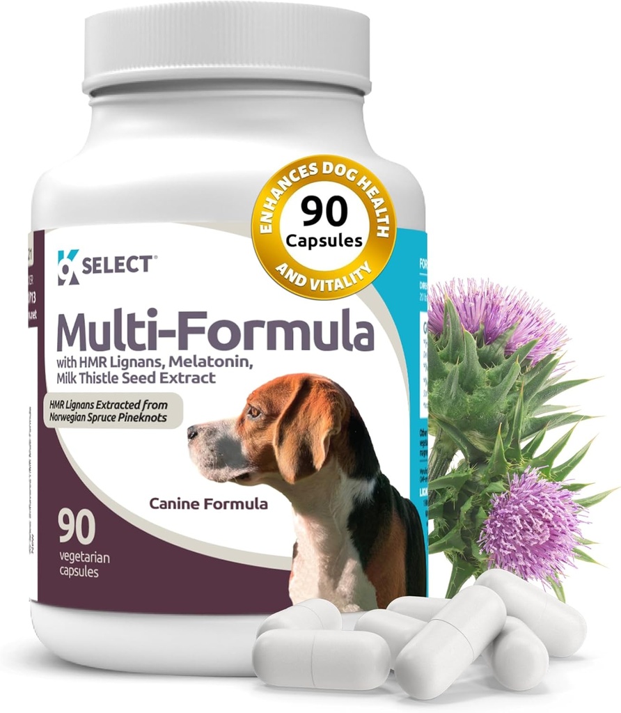 K9 Select Multi-Formula Dog Vitamins for Medium Dogs - 20mg HMR Lignans, 2mg Melatonin, 40mg Milk Thistle - Helps Heart, Liver, Digestion & Coat Health, Dog Multivitamin, 90 Capsules 2