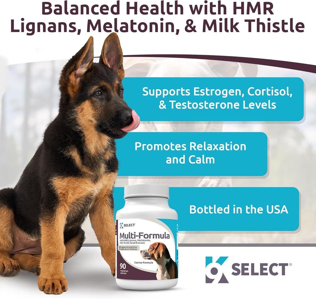 K9 Select Multi-Formula Dog Vitamins for Medium Dogs - 20mg HMR Lignans, 2mg Melatonin, 40mg Milk Thistle - Helps Heart, Liver, Digestion & Coat Health, Dog Multivitamin, 90 Capsules 3