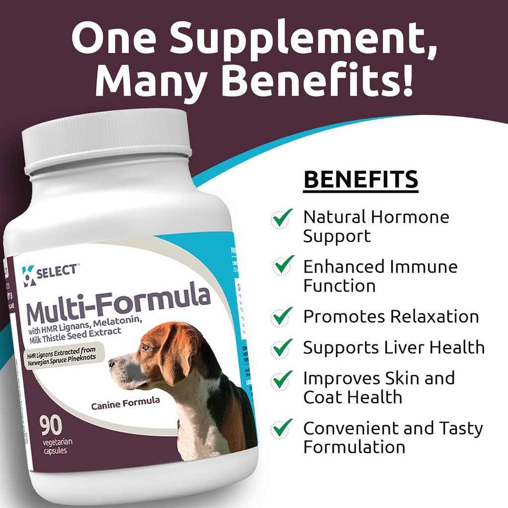 K9 Select Multi-Formula Dog Vitamins for Medium Dogs - 20mg HMR Lignans, 2mg Melatonin, 40mg Milk Thistle - Helps Heart, Liver, Digestion & Coat Health, Dog Multivitamin, 90 Capsules 6