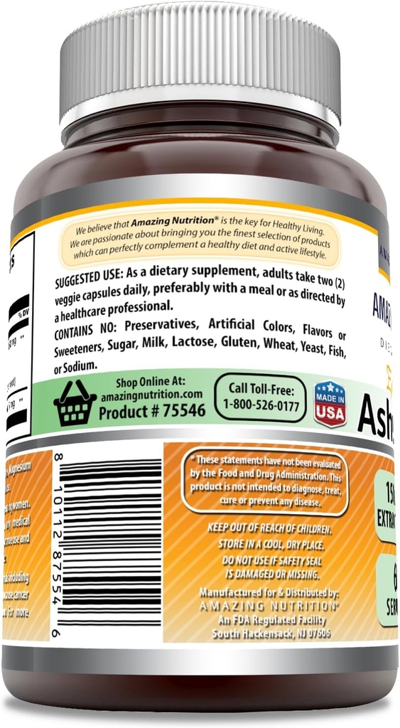 Amazing Formulas Ashwagandha Extract Supplement | 150 Mg Extract (20:1) | Equivalent to 3,000 Mg | Veggie Capsules | Non-GMO | Gluten-Free | Made in USA (1 Pack | 120 Count) 3