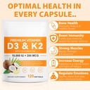 120 Softgels Vitamin D3 K2 10000IU 200MCG - Coconut Oil - Support Immune, Heart Health - Maintains Cardiovascular Health - Superior Absorption- Easy to Swallow 3