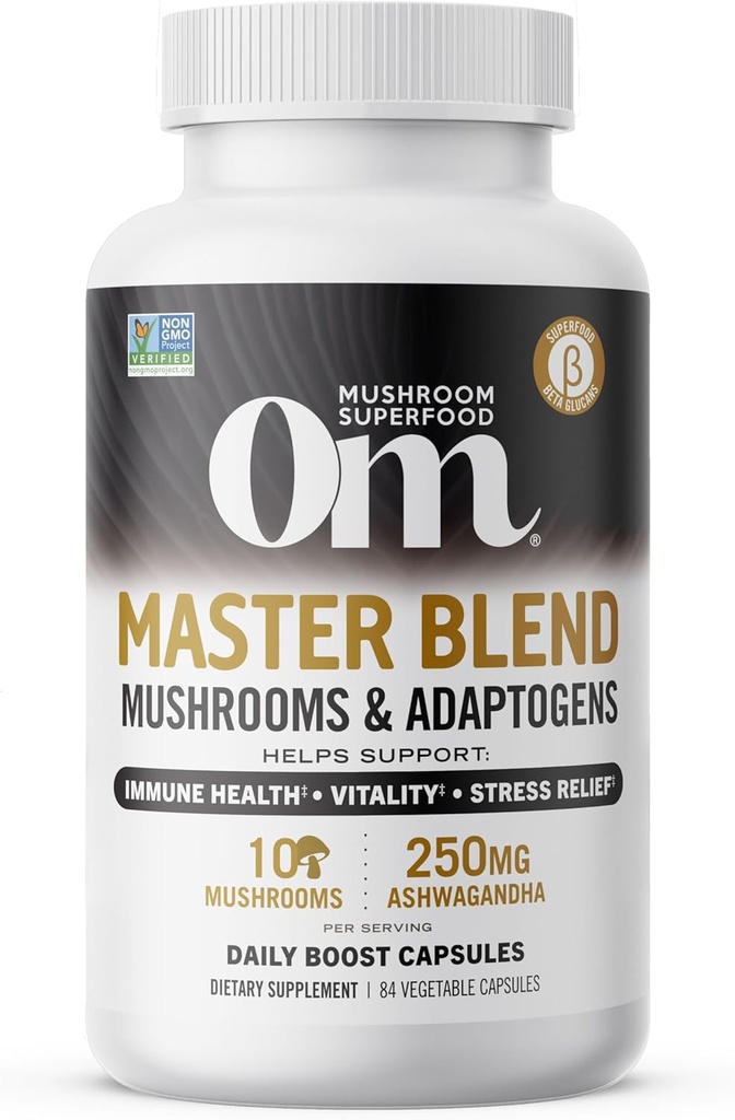 OM MUSHROOM SUPERFOOD Master Blend Mushrooms Capsule and Hot Chocolate Mushroom Powder Bundle 2