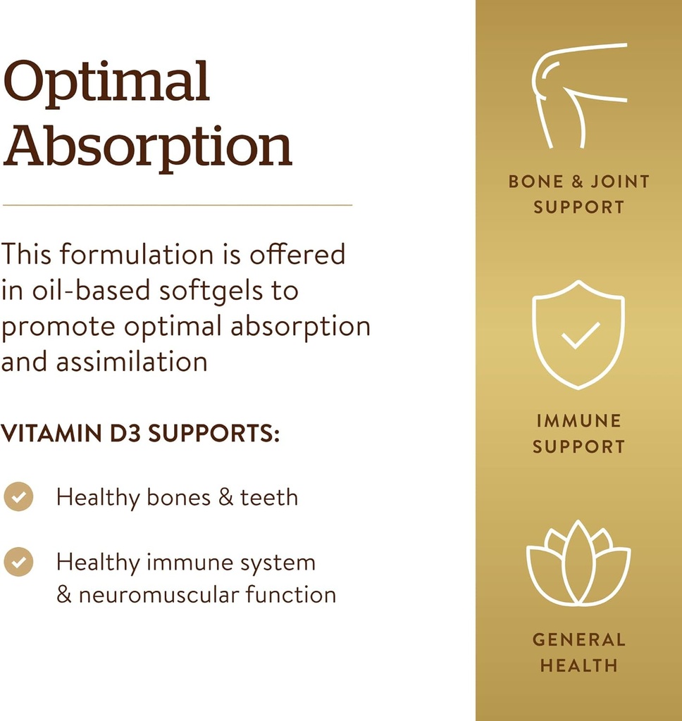 Solgar Vitamin D3 (Cholecalciferol) 125 MCG (5000 IU), 100 Softgels - Helps Maintain Healthy Bones & Teeth - Immune System Support - Non GMO, Gluten-Free, Dairy Free - 100 Servings 6