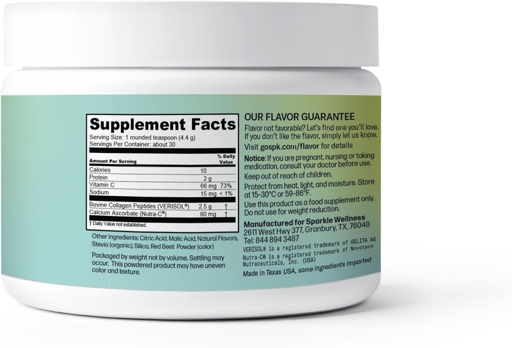 Sparkle Wellness VERISOL Bioactive Hydrolyzed Collagen Peptides | Collagen Powder Supplement with Vitamin C for Skin, Hair & Nail Health | Skin Boost (Acai Lemonade) [30-Serves] 4