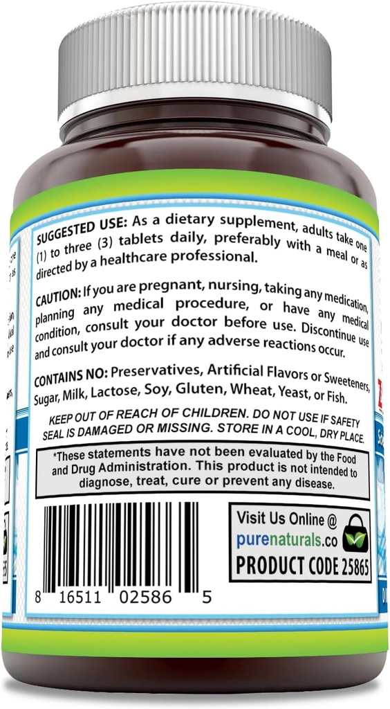 Pure Naturals Calcium Magnesium Zinc Vitamin D3 Supplement | Calcium 1000mg, Magnesium 400mg, Zinc 25mg, Vitamin D3 600 IU | Non-GMO | Gluten Free (300 Tablets) 4