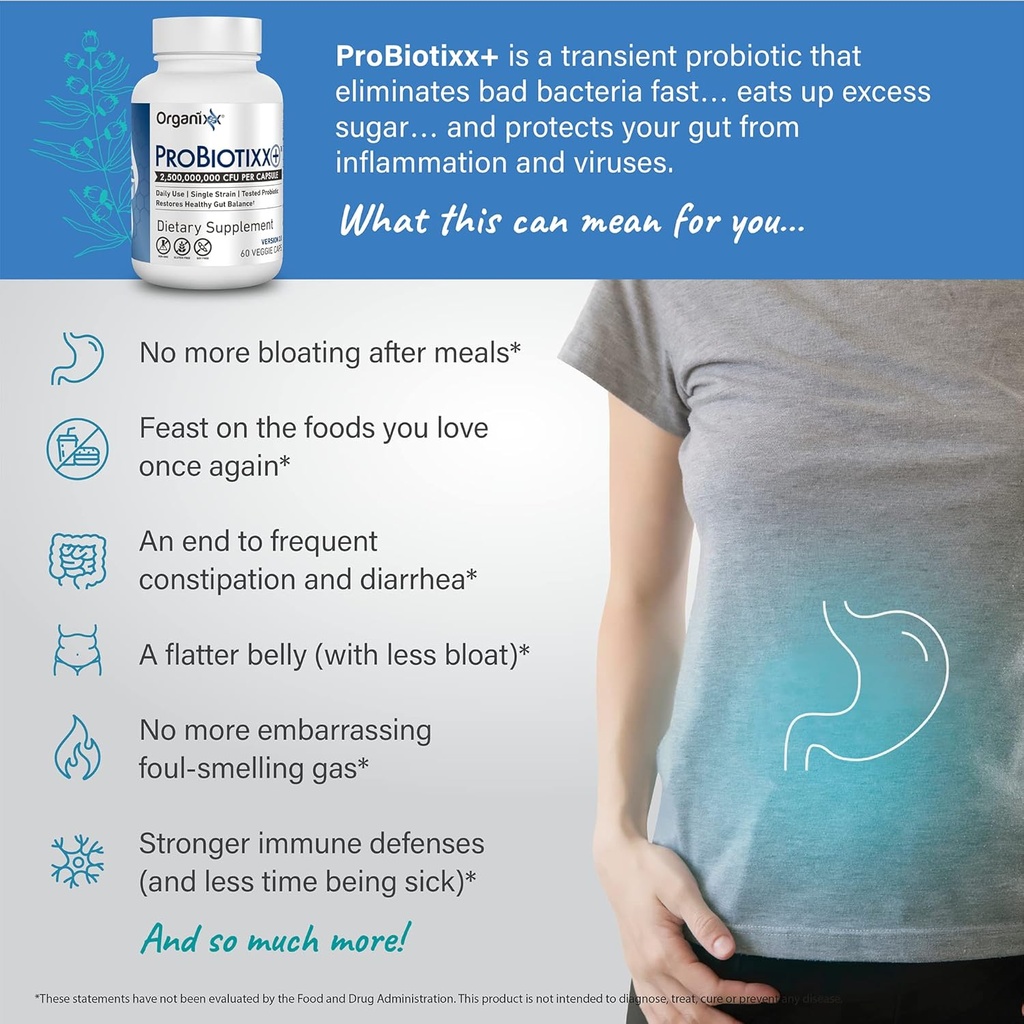 Organixx ProBiotixx+ Probiotic Supplement, Daily Probiotics for Women & Men For Digestive Health Gut Health, Immune Support, 2.5 Billion CFU, Gluten Free, Non GMO, Shelf Stable, 60 Vegetarian Capsules 4