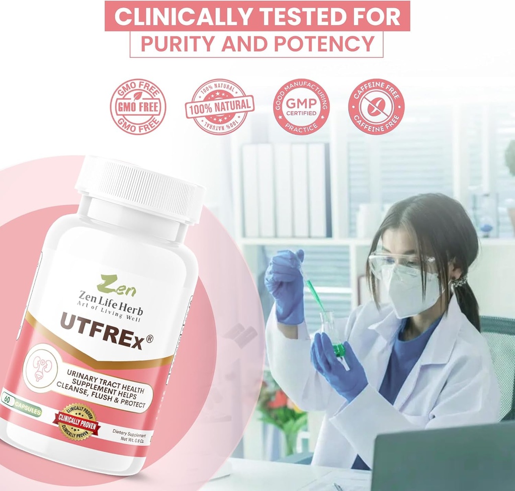 ZEN LIFE HERB UTFREx – Fast Acting - Promotes Urinary Tract Health Supports Healthy Immune and Urinary System, No Vitamins, Minerals, Prebiotics, Sugar, Plant-Based Supplement (60 Capsules) 6