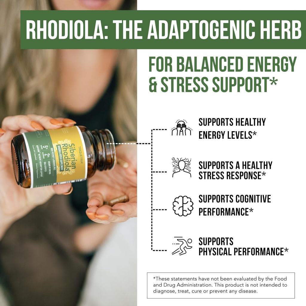 Max Strength Siberian Rhodiola®: Rhodiola Rosea 5% Rosavins, 2% Salidroside & BioPerine® for Enhanced Absorption – Helps Support Stress, Energy & Focus* – Grown in Siberia, DNA Verified (60 Capsules) 6
