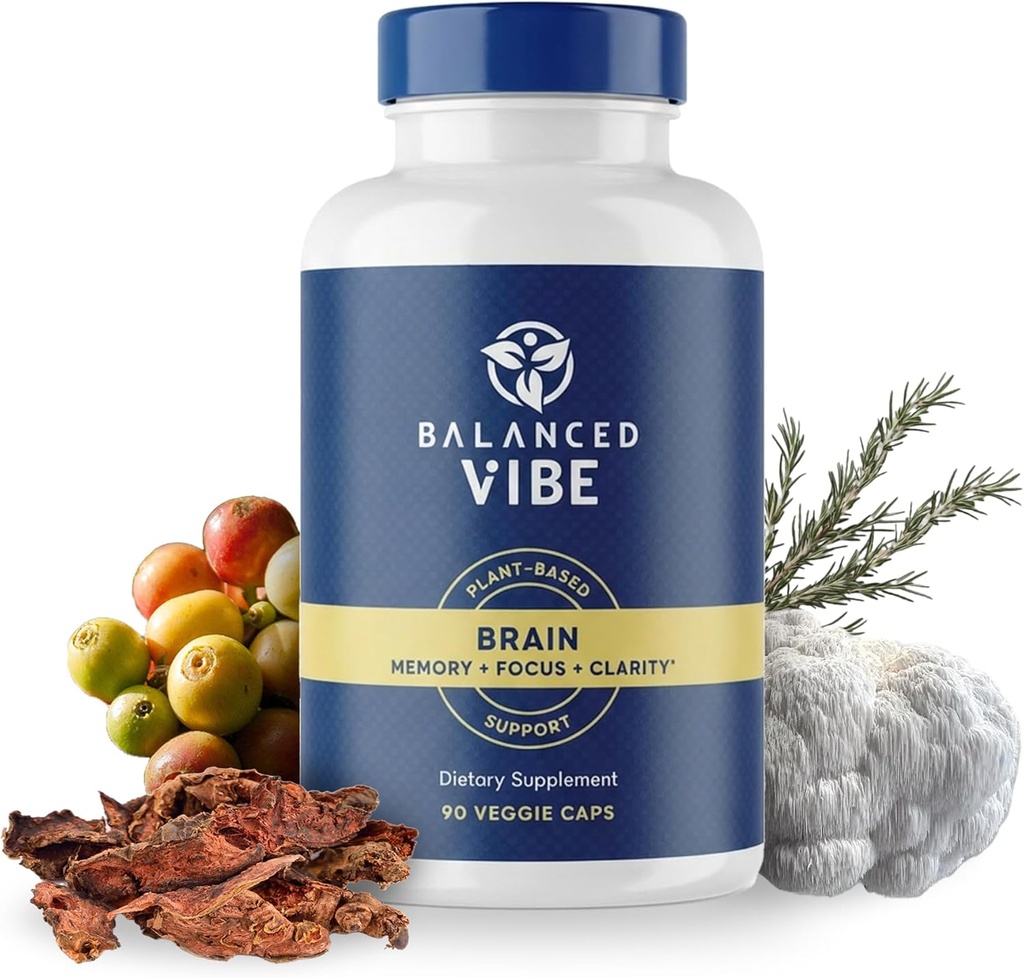 Balanced Vibe Brain Formula | Organic Plant-Based Nootropic for Focus, Clarity & Memory | Organic Lion’s Mane, Ginkgo, Bacopa, Rhodiola, Gotu Kola | Vegan Capsules | 30 Day Supply 2