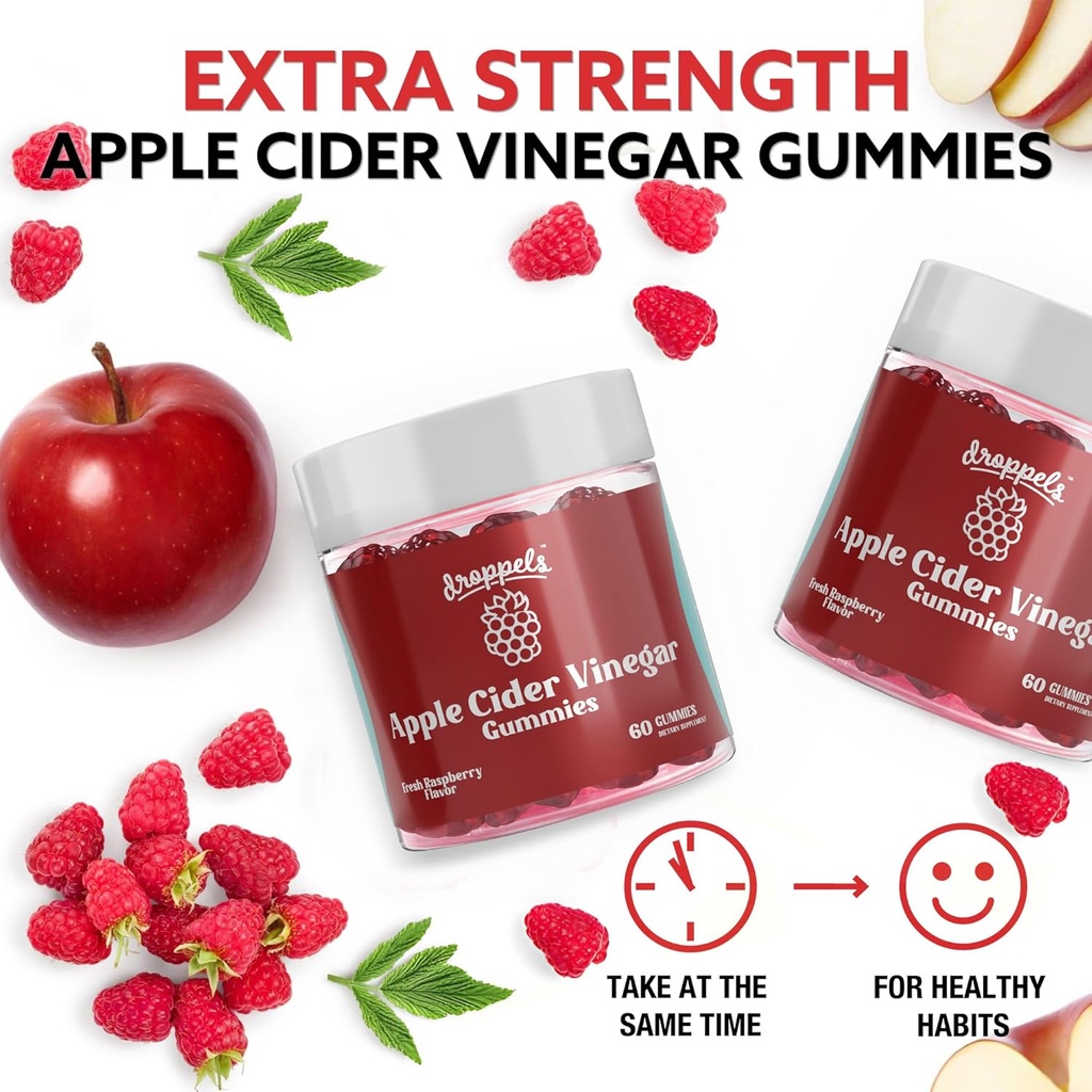 Droppels Apple Cider Vinegar Gummies 1000mg with Beet Root & Pomegranate | Non-GMO, Vegan-Friendly, Gluten Free | Supports Digestion, Metabolism, Energy & Immune Health | Raspberry Flavor 4